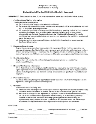 Medical Understanding Confidentiality Agreement Sample