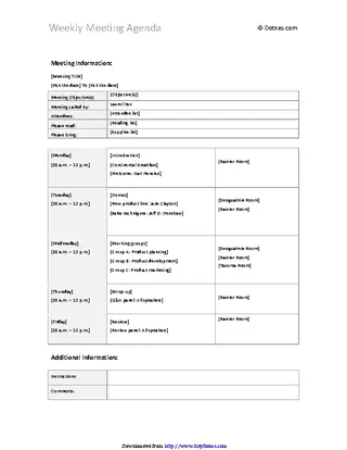 Meeting Agenda Template Weekly