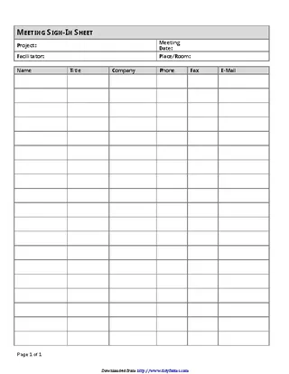 Forms Meeting Sign In Sheet Template