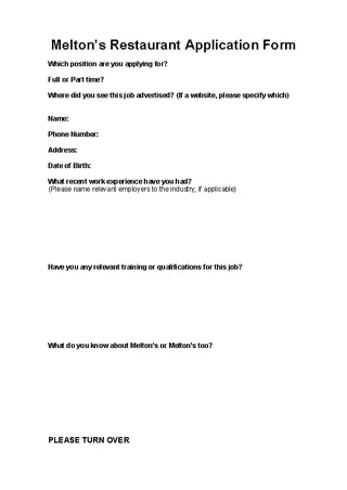 Forms Meltons Restaurant Application Form Pdf Free Download