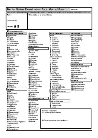 Mental Status Examination Rapid Record Form