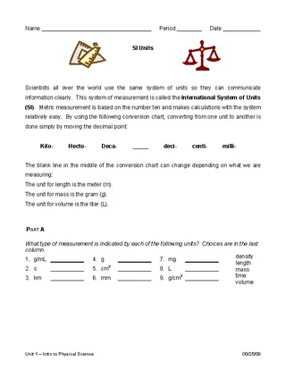 Metric System Conversion Chart Worksheet Example