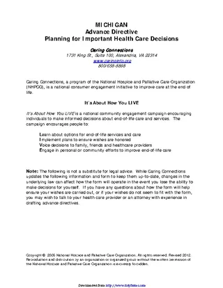 Forms Michigan Advance Health Care Directive Form