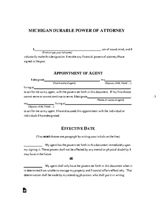 Michigan Durable Power Of Attorney Form