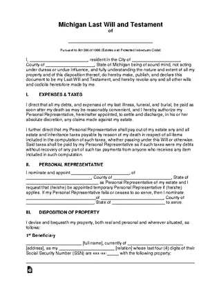 Forms Michigan Last Will And Testament Template