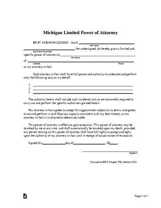 Michigan Limited Power Of Attorney