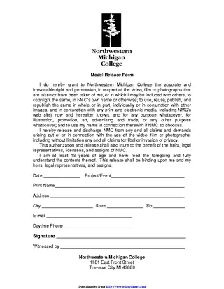 Forms Michigan Model Release Form 2