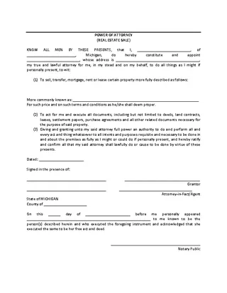 Michigan Real Estate Power Of Attorney Form