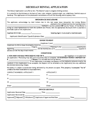 Michigan Rental Application Form