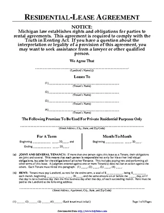 Michigan Residential Lease Agreement Form