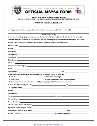 Michigan Soccer Medical Release Form