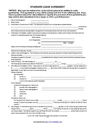 Michigan Standard Lease Agreement Form