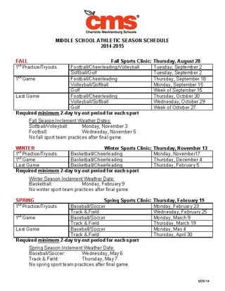 Forms Middle School Sport Season Schedule Template
