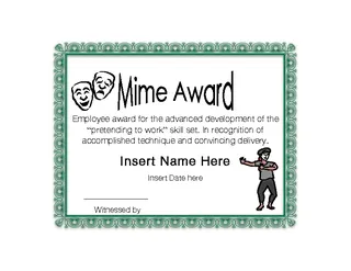 Forms Mime Award Funny Certificate Template Printable
