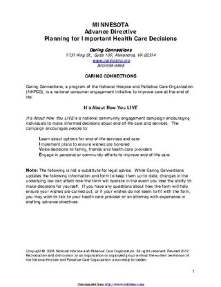 Forms Minnesota Advance Health Care Directive Form 1