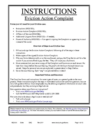 Minnesota Eviction Action Complaint Instructions