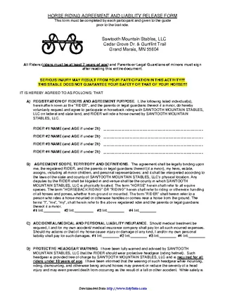 Forms Minnesota Horse Riding Agreement And Liability Release Form