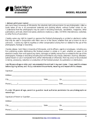 Forms Minnesota Model Release Form 2