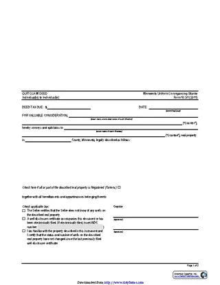 Forms Minnesota Quitclaim Deed Form 1 Individual To Individual