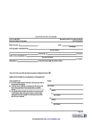 Minnesota Quitclaim Deed Form 2 Business Entity To Individual