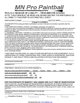 Minnesota Release Of Liability Form