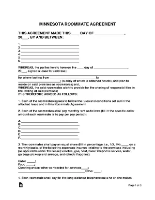 Forms Minnesota Roommate Agreement Form