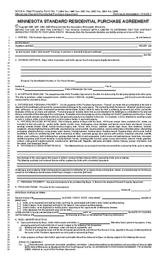 Forms Minnesota Standard Residential Purchase Agreement