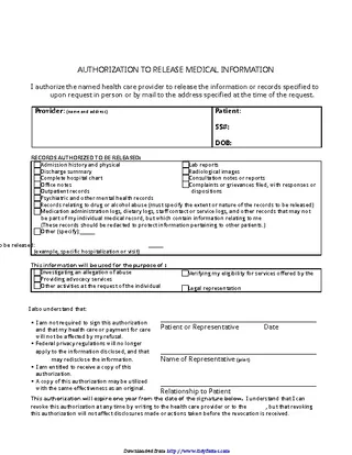 Mississippi Authorization To Release Medical Information Form