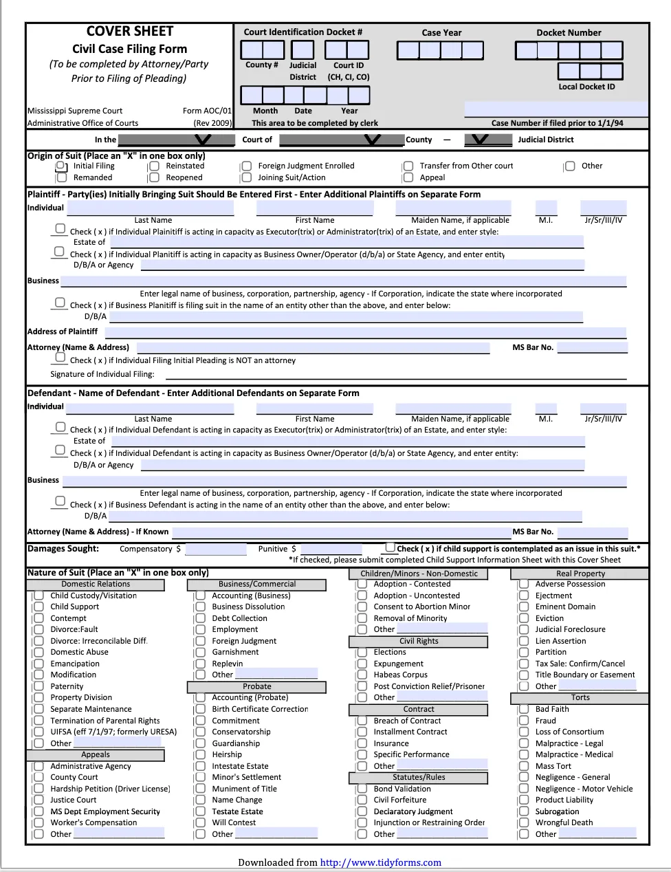 Forms Mississippi Cover Sheet