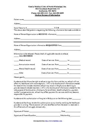 Mississippi Medical Release Of Information Form