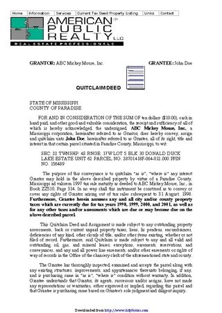 Mississippi Quitclaim Deed Sample