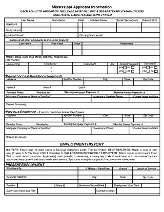 Mississippi Rental Application Form