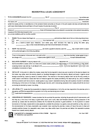 Mississippi Residential Lease Agreement Form