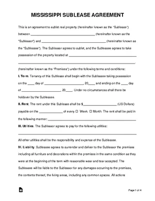 Forms Mississippi Sublease Agreement Template