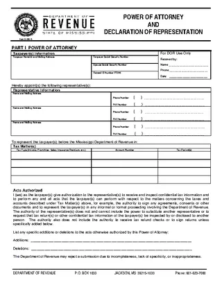 Mississippi Tax Power Of Attorney Form Form 21 002