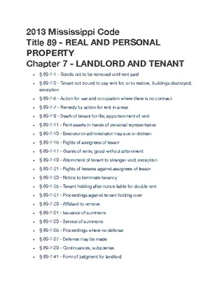 Mississippi Title 89 Chapter 7 Landlord And Tenant