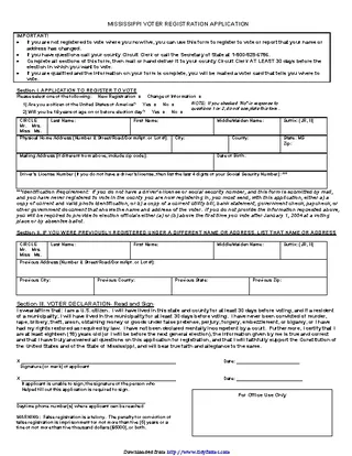 Forms Mississippi Voter Registration Application