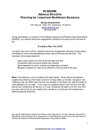 Forms Missouri Advance Health Care Directive Form 1