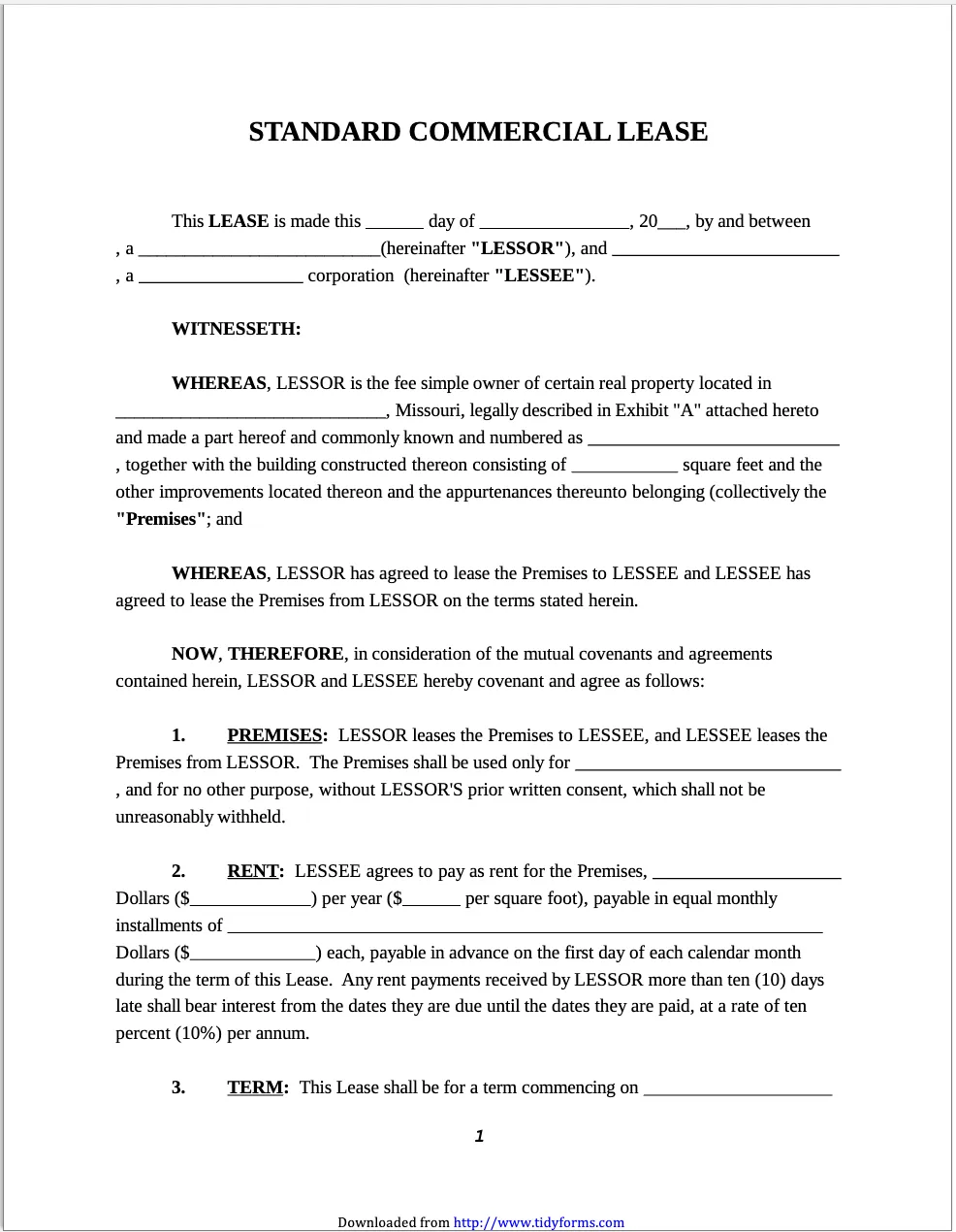 Missouri Commercial Lease Agreement