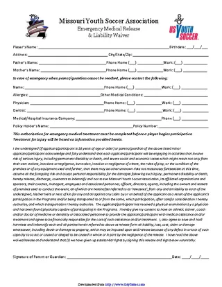 Missouri Emergency Medical Release Form