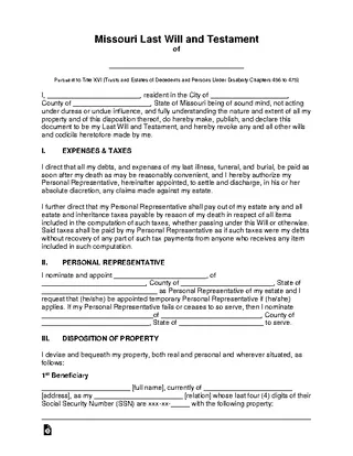 Forms Missouri Last Will And Testament Template