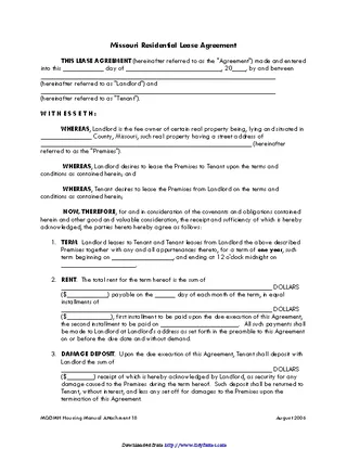 Missouri Residential Lease Agreement Form