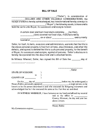 Missouri Vessel Bill Of Sale Form