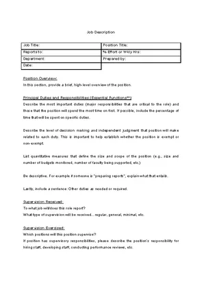 Forms Mit Job Description Template With Directions