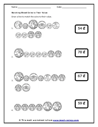 Mixed Coins Money Worksheets For Kids Template