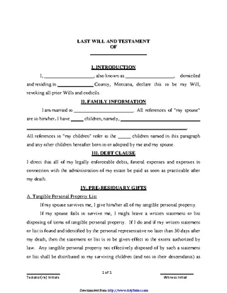 Montana Last Will And Testament Form