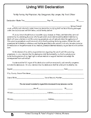 Forms Montana Living Will Declaration Form