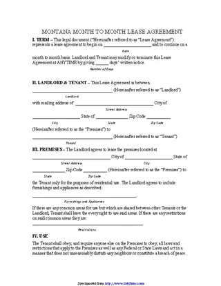 Montana Month To Month Rental Agreement Form