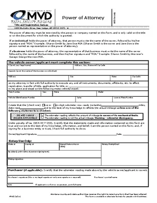Montana Motor Vehicle Power Of Attorney Form
