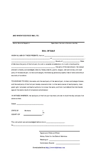 Montana Personal Property Bill Of Sale Form